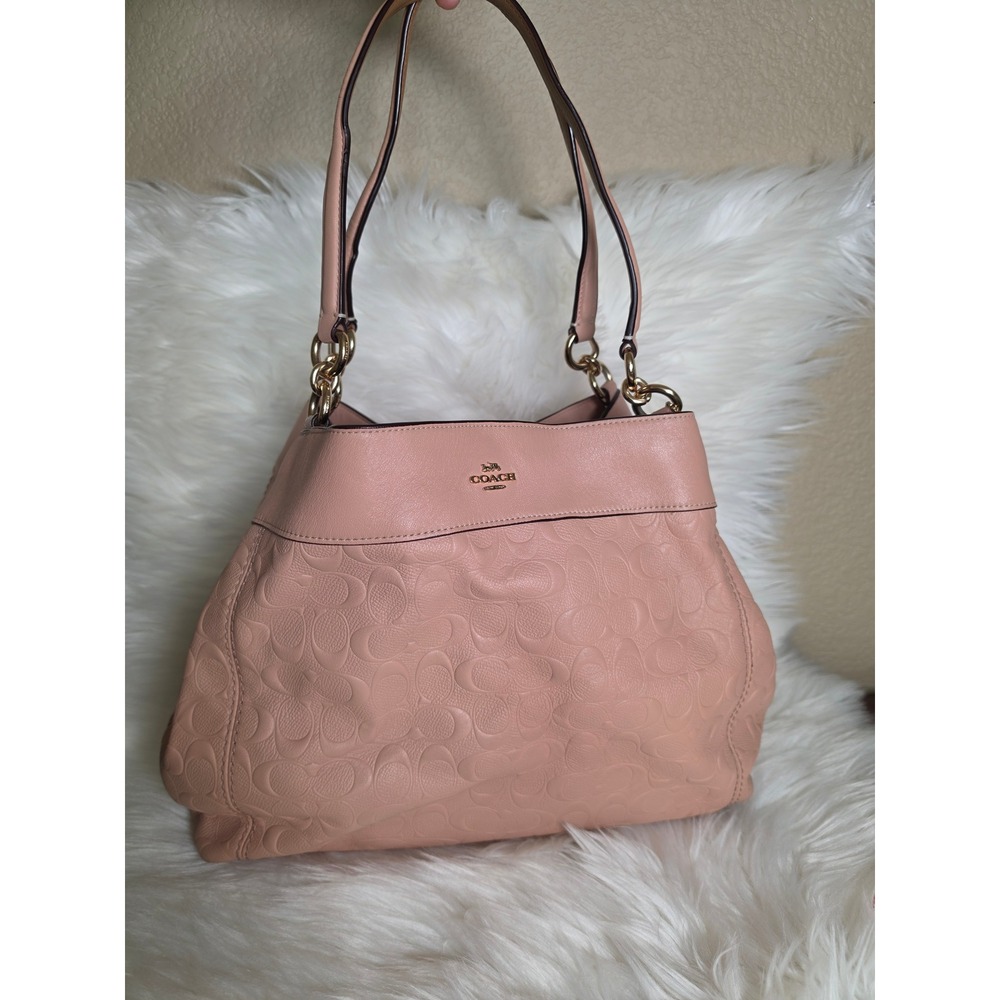 Coach Signature Debossed Leather Lexy Shoulder Bag  Nude Pink  Shoulder Hobo